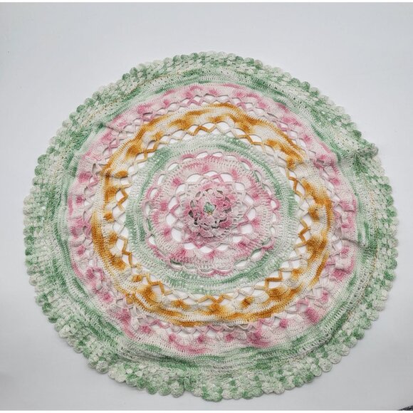 VTG Crochet Doily Cottagecore Tea Party Pastel Spring Easter Dainty Shabby Chic - Picture 2 of 5
